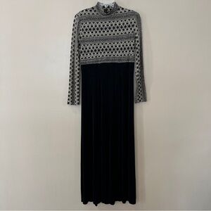 VTG Y2K Goth Witchy Sheer Sleeve‎ Full Length Dress 12 Black Off White Textured
